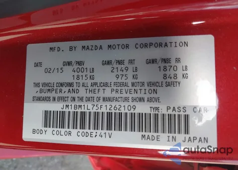 2015 Mazda Mazda3 I Touring из США, поврежденный, VIN JM1BM1L75F1262109